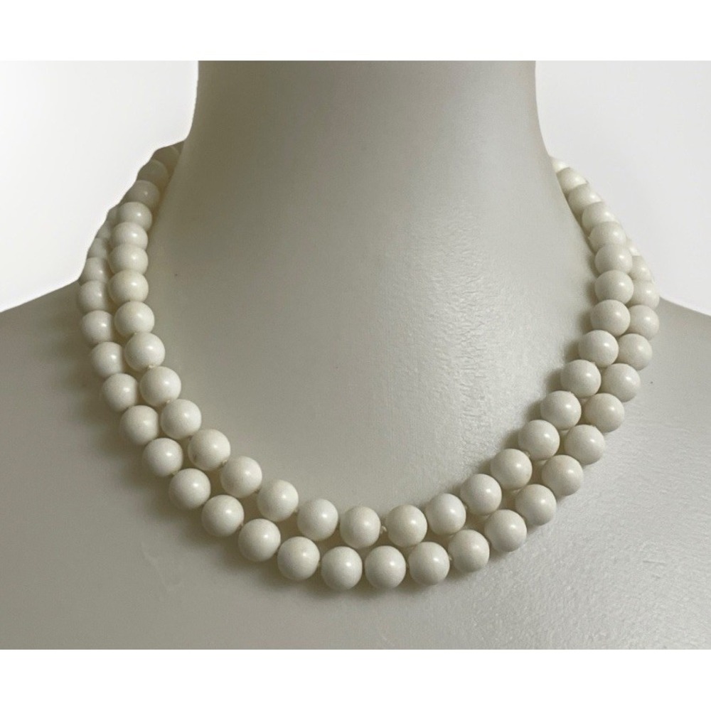 Vintage Japan Milk Glass Double Strand Choker Necklace